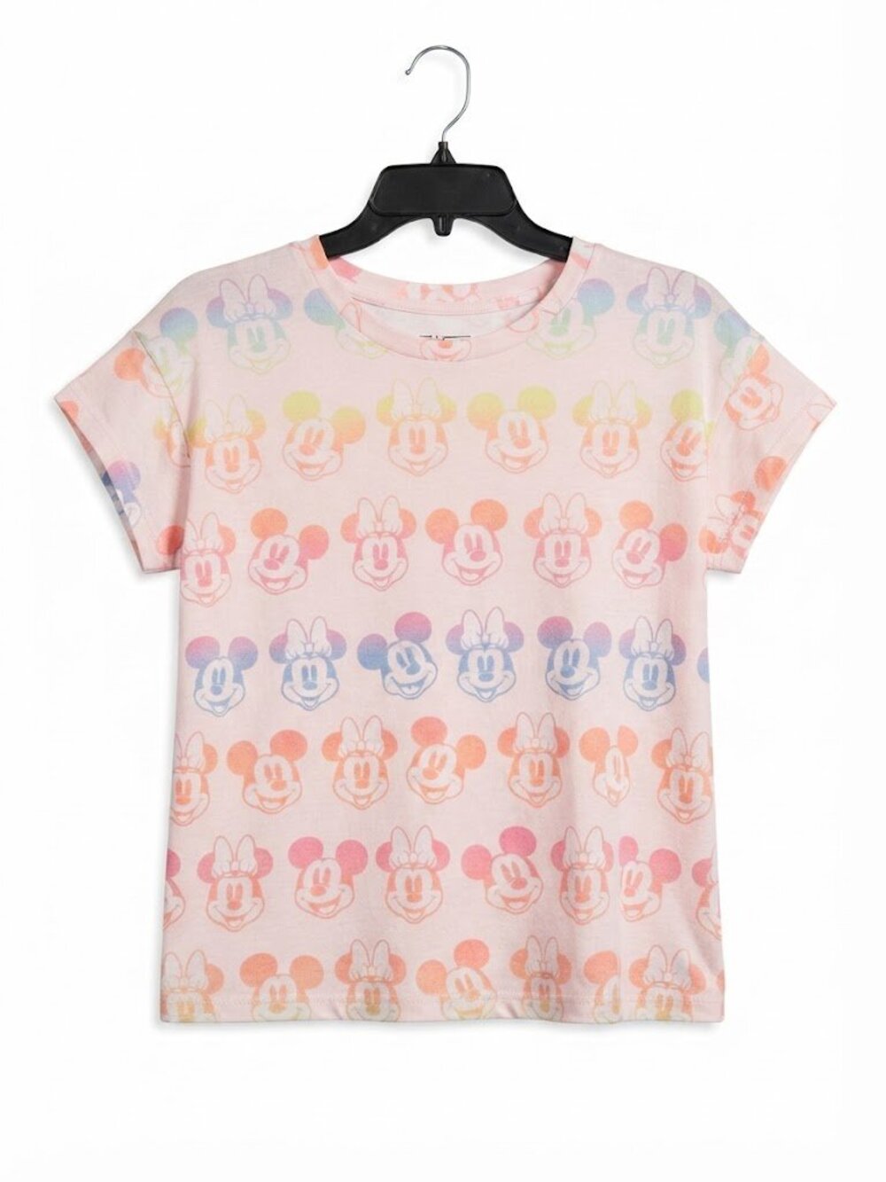 Disney Mickey & Minnie Mouse All Over Print Pink T-Shirt Fuzzy Size Medium 8-10